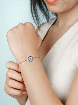 Silberry - 925 Sterling Silver White Centre Evil Eye Bracelet