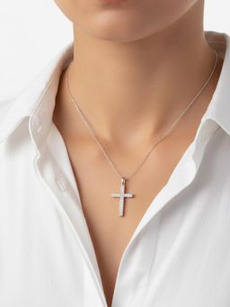 Silberry - 925 Sterling Silver White Classic Cross Pendant with Chain