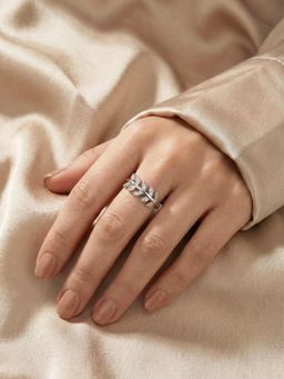 Silberry - 925 Sterling Silver White Leaf Ring