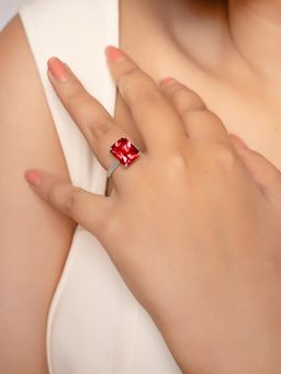 Silberry - 925 Sterling Silver Red Crystal Radiant Ring
