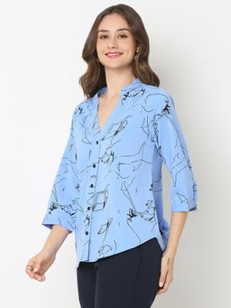 Not So Pink - Mandarin Collar Printed Blue Shirt