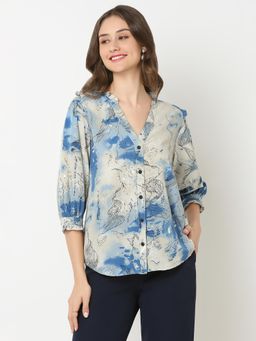 Not So Pink - V-Neck Printed Blue Shirt