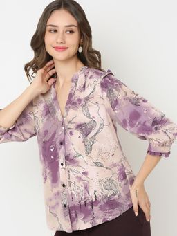 Not So Pink - V-Neck Printed Lavender Shirt