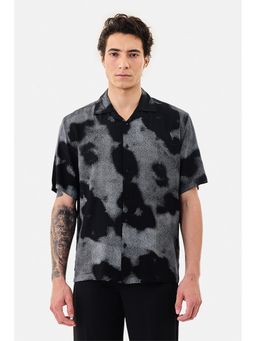 Snitch - Black Abstract Half Sleeves Boxy Casual Shirt for Men