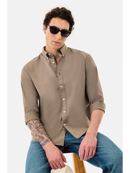 Snitch - Light Brown Solid Full Sleeves Regular Casual Shirt for Men
