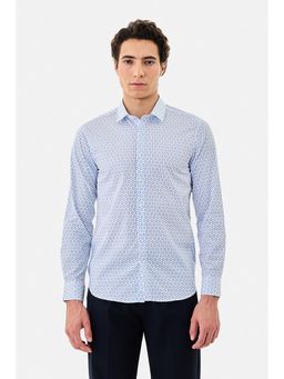 Snitch - White Printed Full Sleeves Slim Formal Shirt for Men