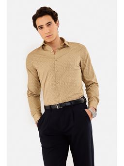 Snitch - Brown Printed Full Sleeves Slim Formal Shirt for Men