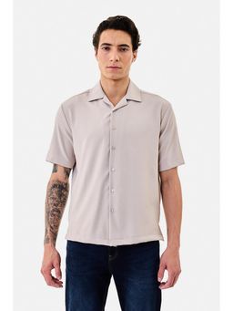 Snitch - Light Grey Textured Half Sleeves Boxy Casual Shirt for Men