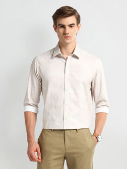 Arrow - Self Design Beige Full Sleeves Collar Neck Shirt