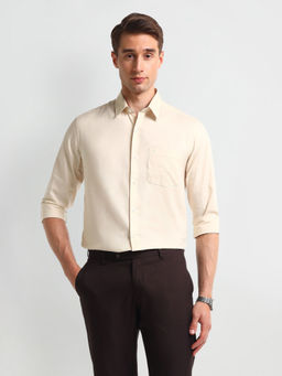 Arrow - Solid Beige Full Sleeves Collar Neck Shirt