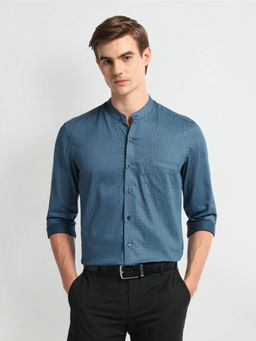 Arrow - Geometric Blue Full Sleeves Collar Neck Shirt