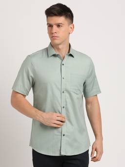Turtle - Men Pure Cotton Printed Slim Fit Grey Formal Shirt