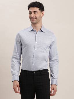 Turtle - Men Pure Cotton Printed Slim Fit Light Blue Formal Shirt