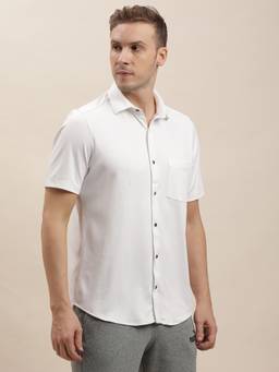 Turtle - Men Poly Spandex Melange Ultra Slim Fit White Solid Active Shirt