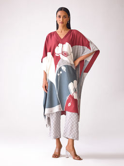 Ancestry - Multi-Color Floral Printed V-Neck Kaftan