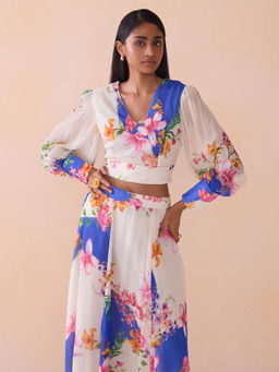 Ancestry - White Tropical Printed Crop Top