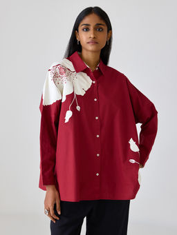 Ancestry - Maroon Floral Applique Shirt