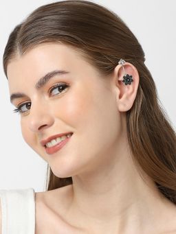 OOMPH - Pair Of Oxidised Silver Floral Ethnic Ear Cuff Earrings for Women