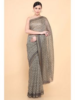 Soch - Women Grey Chanderi Printed Saree with Unstitched Blouse