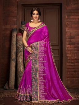 Odette - Purple Silk Designer Saree with Unstitched Blouse