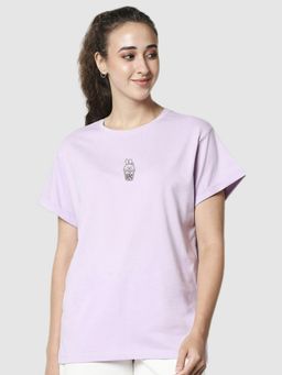 Bewakoof - Women's Purple I Don't Give A Sip Graphic Printed Boyfriend T-shirt