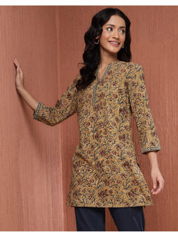 Fabindia - Mustard Cotton Kalamkari Printed Short Kurti