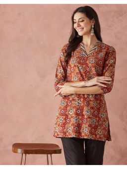 Fabindia - Maroon Cotton Kalamkari Printed Short Kurti