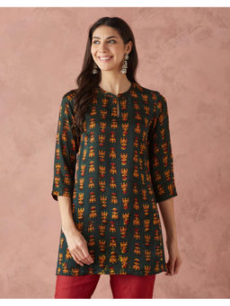 Fabindia - Green Viscose Dabu Printed Short Kurti