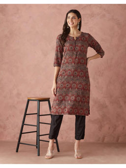 Fabindia - Maroon Cotton Ajrakh Printed Long Kurta