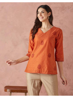 Fabindia - Orange Cotton Silk Hand Block Printed Tunic