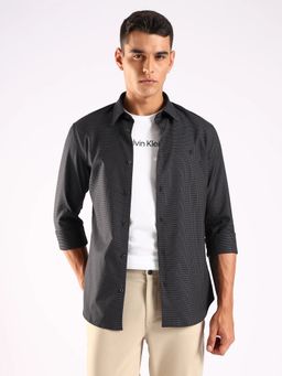 Calvin Klein - Black Textured Slim Fit Cotton Shirt