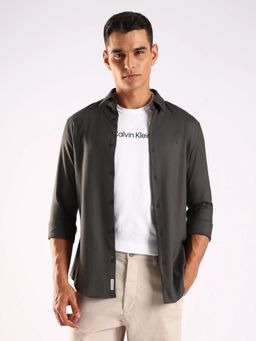 Calvin Klein - Grey Solid Slim Fit Cotton Shirt