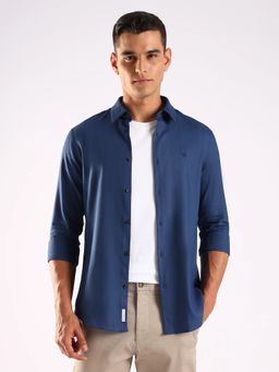 Calvin Klein - Blue Textured Slim Fit Cotton Shirt