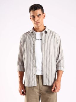 Calvin Klein - Striped Relaxed Fit Grey Viscose Shirt
