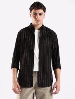 Calvin Klein - Striped Black Slim Fit Cotton Shirt
