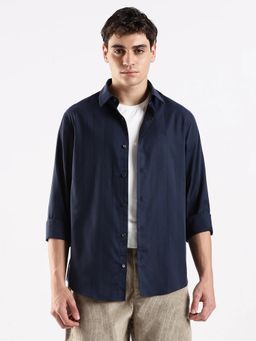 Calvin Klein - Blue Self Design Regular Fit Cotton Shirt