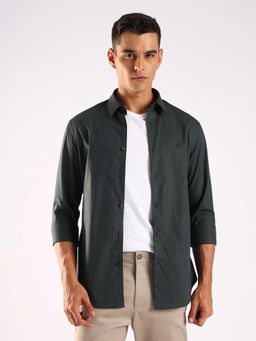 Calvin Klein - Striped Slim Fit Olive Cotton Shirt
