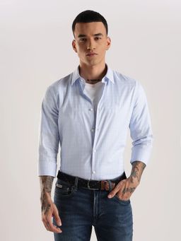 Calvin Klein - Checks Slim Fit Blue Cotton Shirt