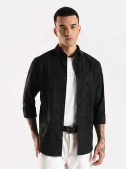 Calvin Klein - Self Design Black Regular Fit Cotton Shirt