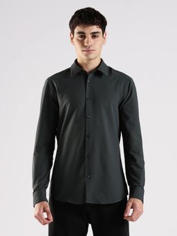 Calvin Klein - Charcoal Striped Slim Fit Polyester Shirt