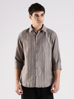 Calvin Klein - Textured Regular Fit Linen Grey Shirt