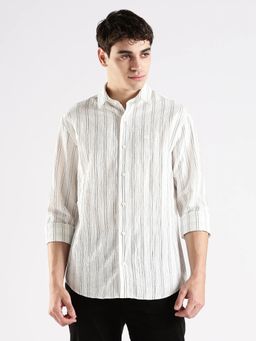 Calvin Klein - Striped Regular Fit White Linen Shirt