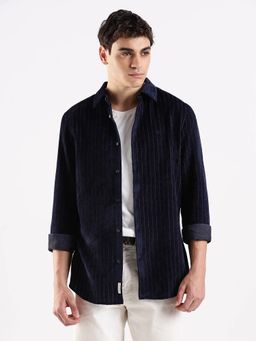 Calvin Klein - Striped Navy Blue Regular Fit Viscose Shirt