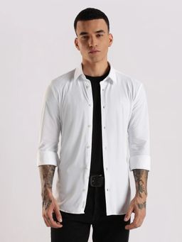 Calvin Klein - White Solid Slim Fit Polyamide Shirt