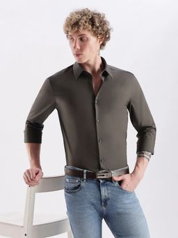 Calvin Klein - Solid Slim Fit Cotton Olive Shirt