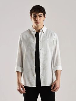 Calvin Klein - Off White Printed Slim Fit Cotton Shirt