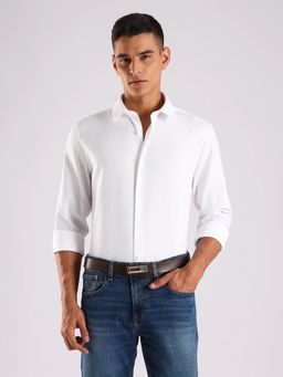 Calvin Klein - Self Design White Regular Fit Cotton Shirt