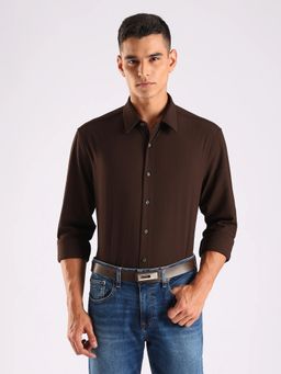 Calvin Klein - Textured Brown Relaxed Fit Polyester Shirt