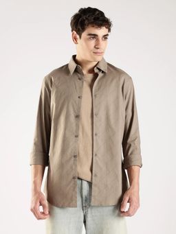 Calvin Klein - Typographic Slim Fit Cotton Brown Shirt
