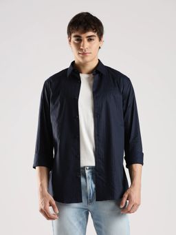 Calvin Klein - Striped Navy Blue Slim Fit Cotton Shirt